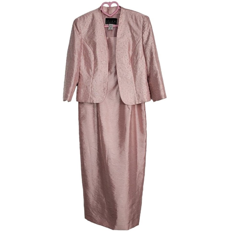 Alex Evenings Womens 8 Mother Of The Bride 2 Piece Outfit Set Jacket Dress Bead - Picture 1 of 5